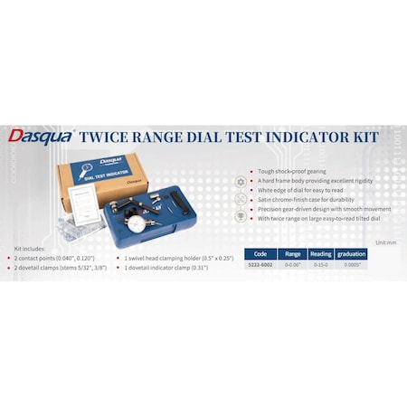 H & H Industrial Products Dasqua 0.06" Double Range Test Indicator Kit 5222-6002